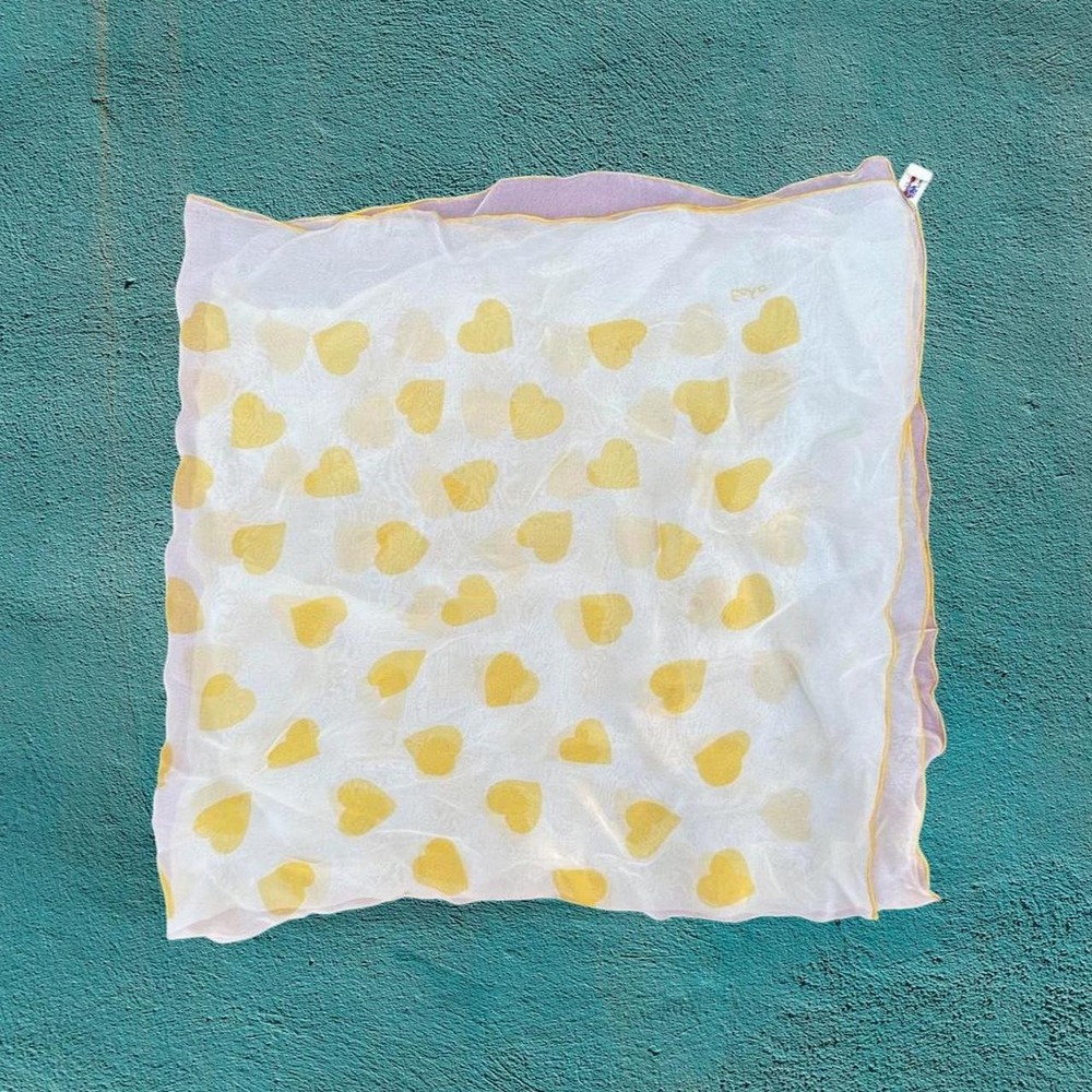 Echo Brand Yellow Heart 100% Silk Mid-Century Twee Vintage Square Scarf